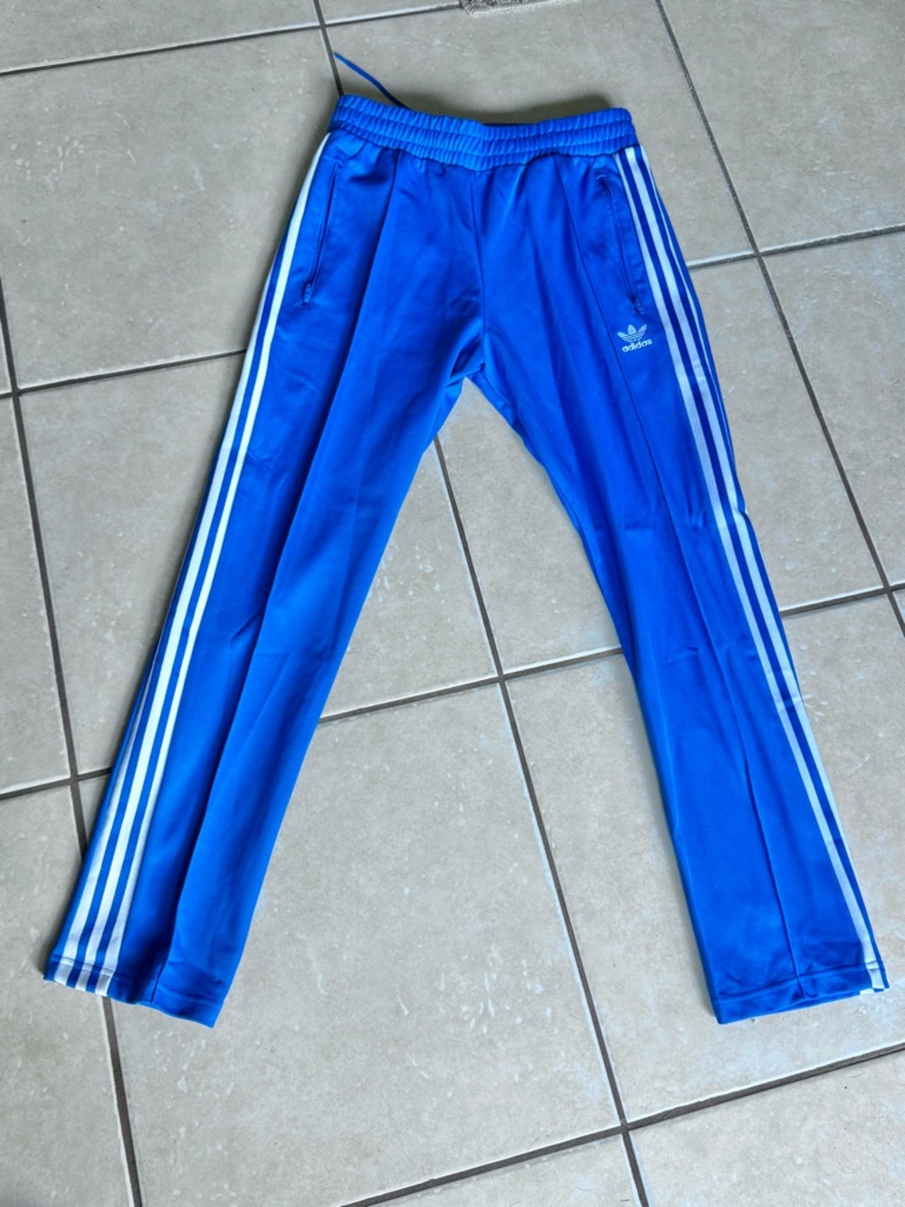 adidas Blue Track Pants with White Three-Stripes